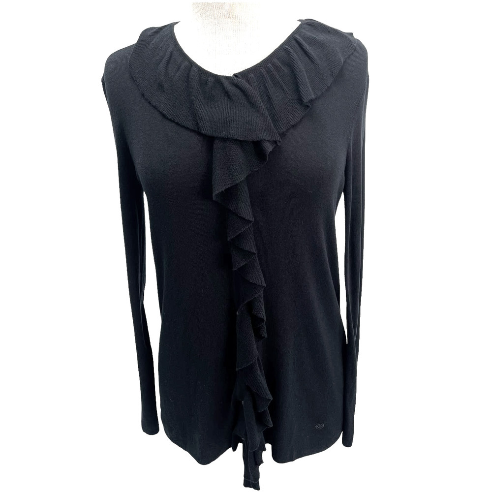 Escada Sport Button Front Ruffle Cardigan Black Medium